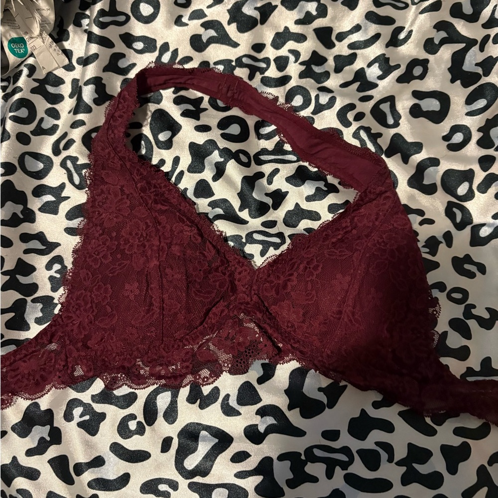 Lace Halter Bralette in Burgundy